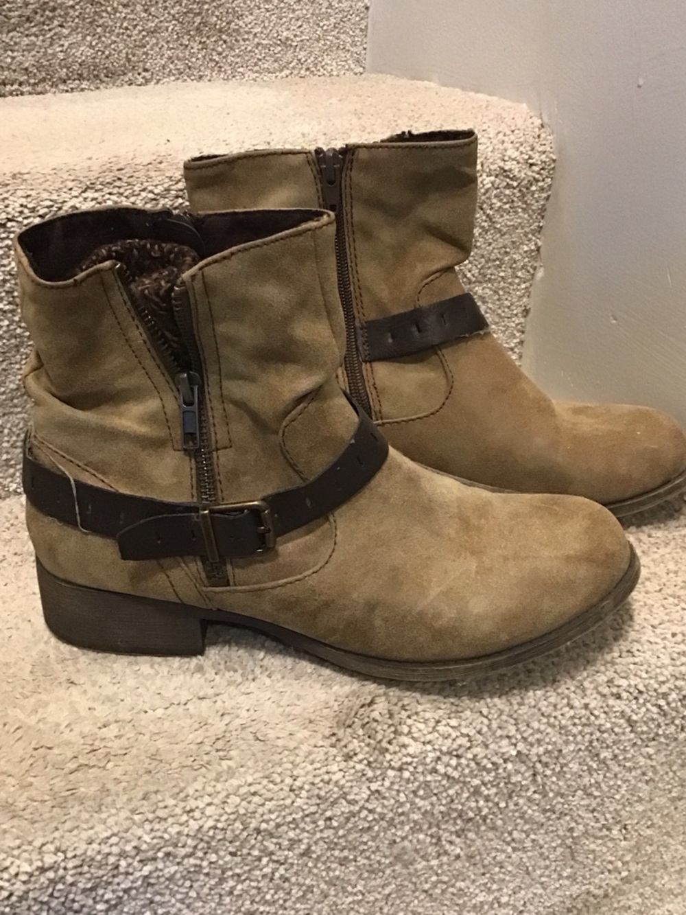 Jellypop Tan Suede Ankle Boots with Dark Brown Buckle Strap